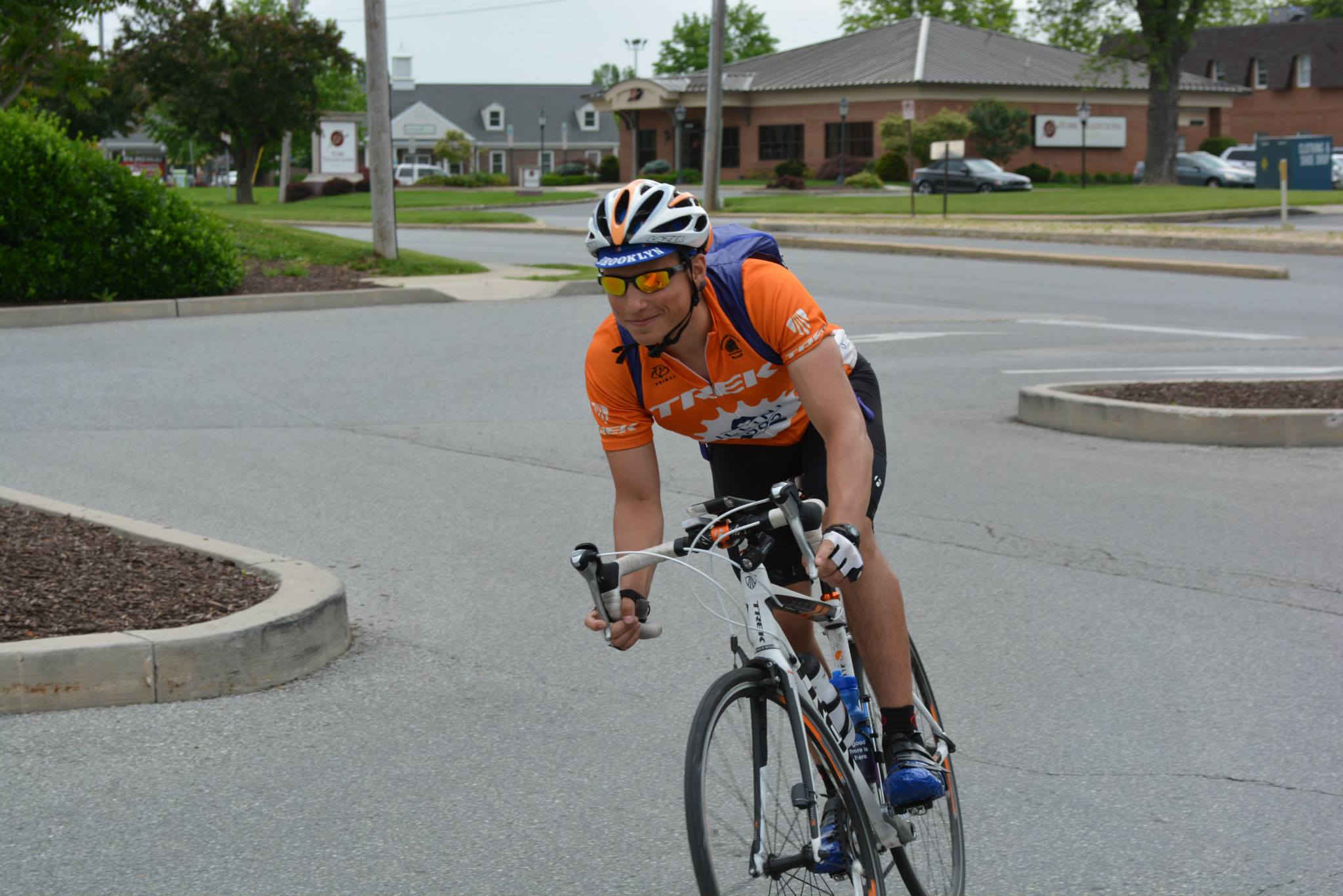 Josh riding into a rest-stop for lunch in Pennsylvania during his 2014 Illini 4000 ride.