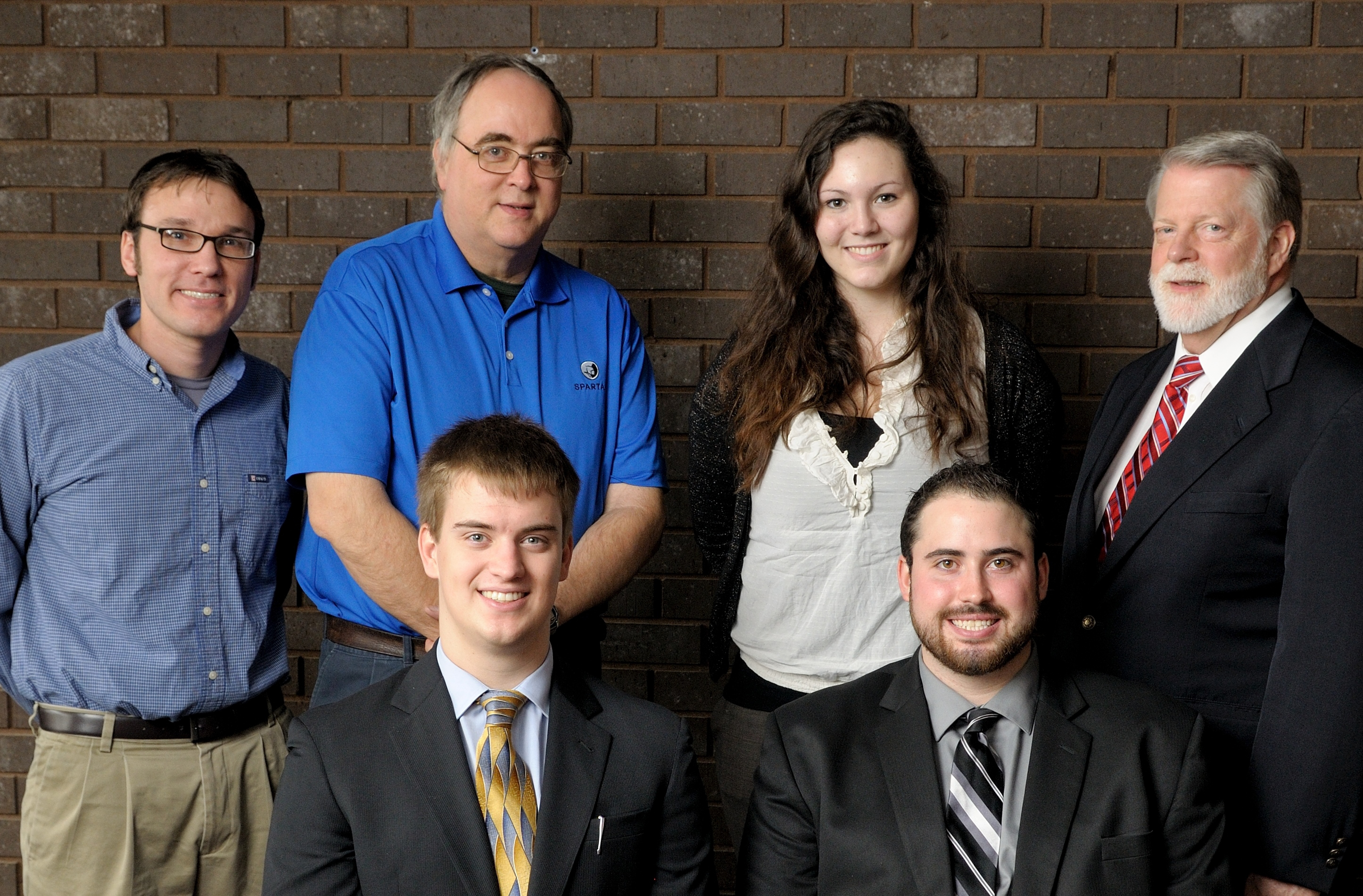 Spartan Tool Team. Back row (left to right): Spartan Tool representatives John Spelich (GE grad) and Ross Wilson, team member Hannah Thomas, and Harry Wildblood. Front row (left to right) team members Kevin Dineen and Matthew Anderson. Photography by Thompson-McClelland.