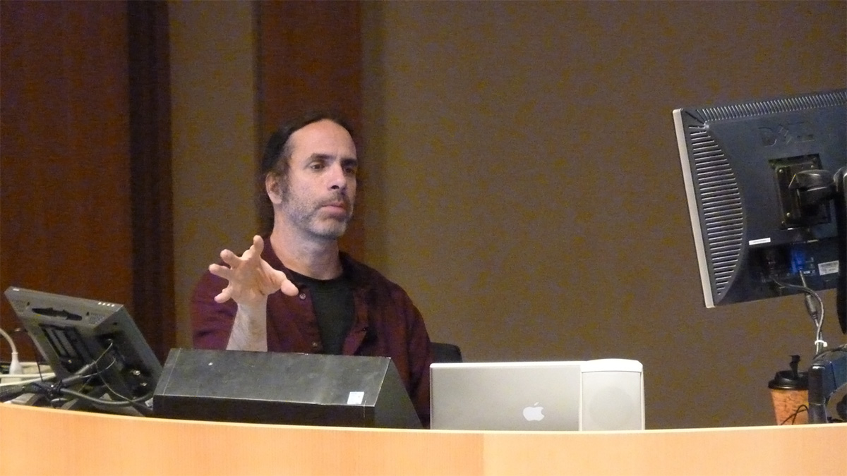 Landreth speaking at Siebel Center for 'Unvalleying the Uncanny' lecture in 2011