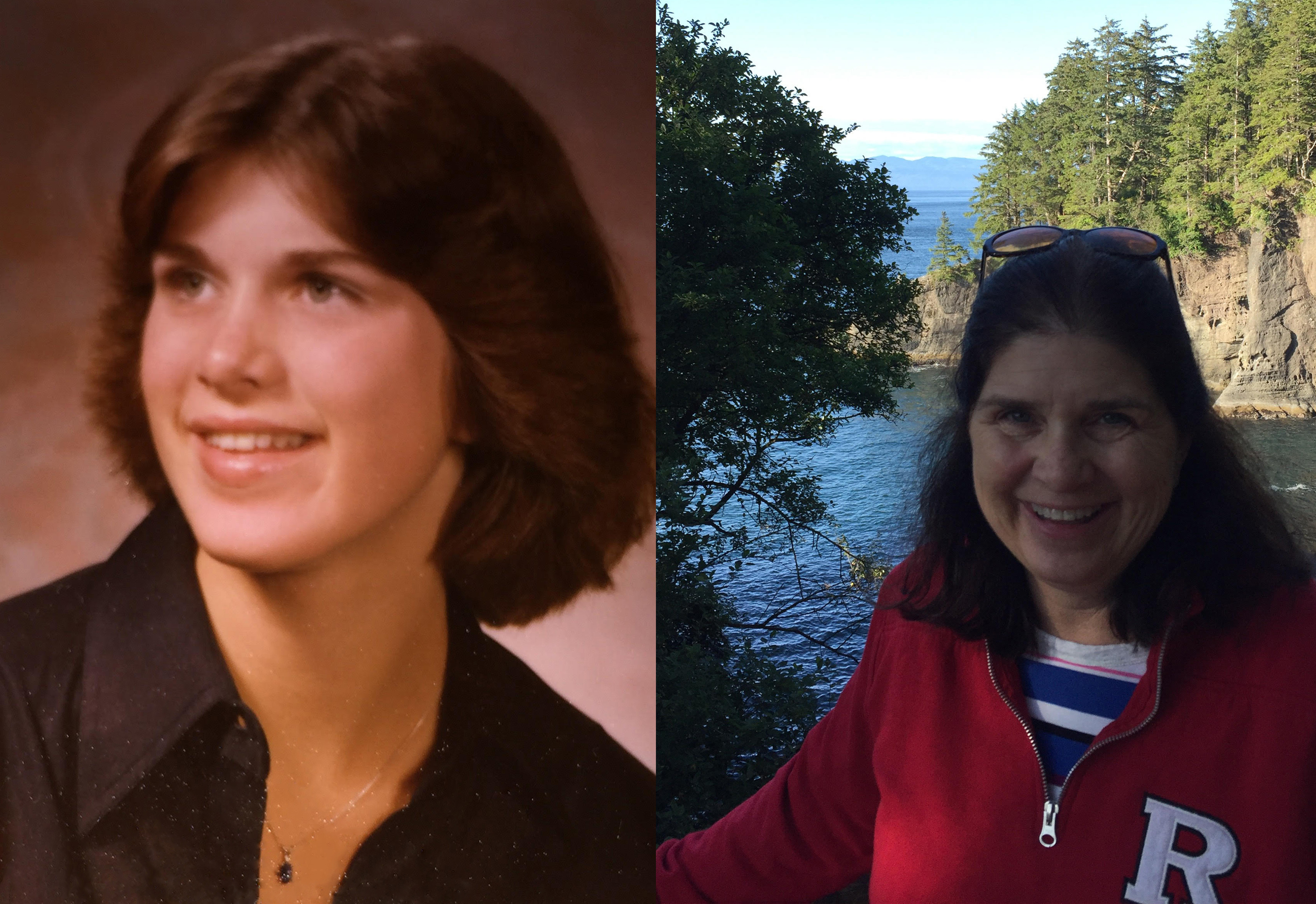 Lynda McGrath in college and today