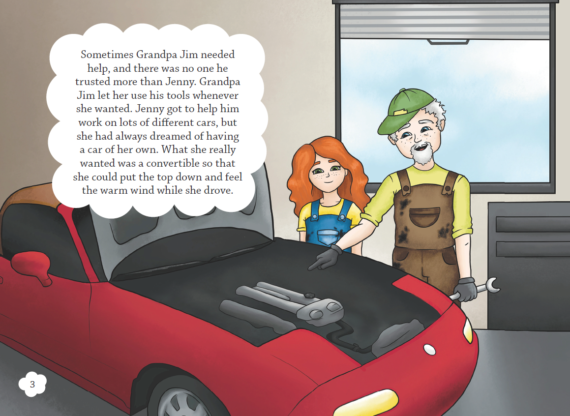 Interior page from <em>Jenny Saves a Convertible</em>.