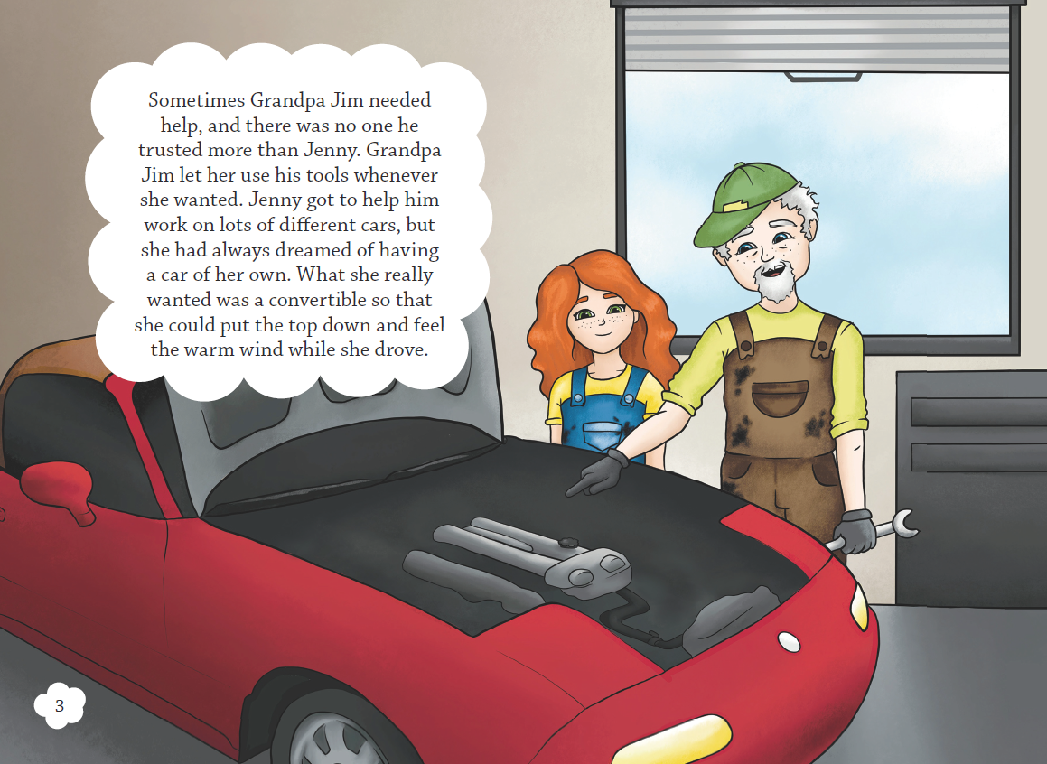 Interior page from &lt;em&gt;Jenny Saves a Convertible&lt;/em&gt;.