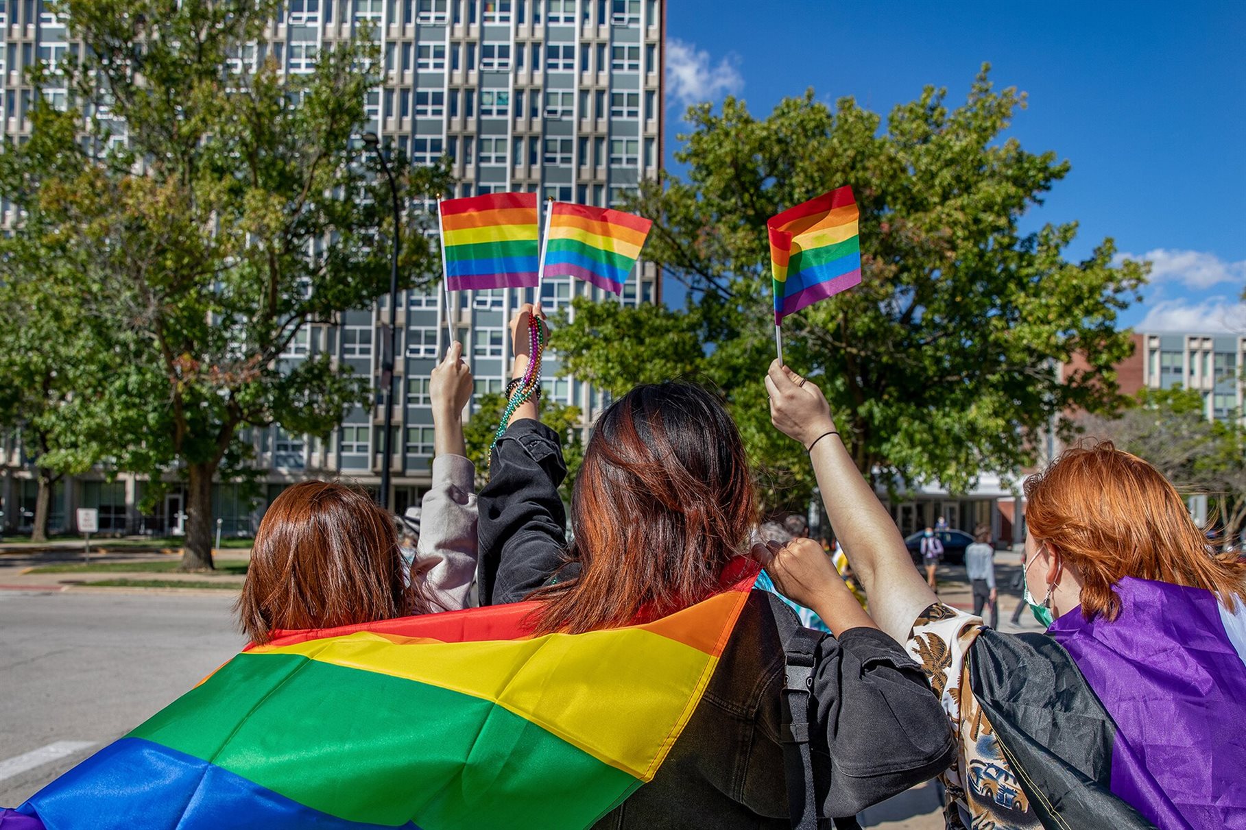 Students with rainbow flags